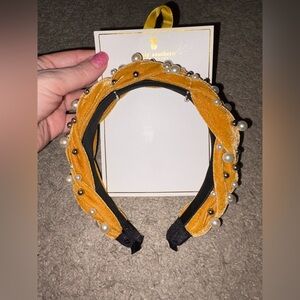 Simply Southern Mustard Velvet Headband with Pearls